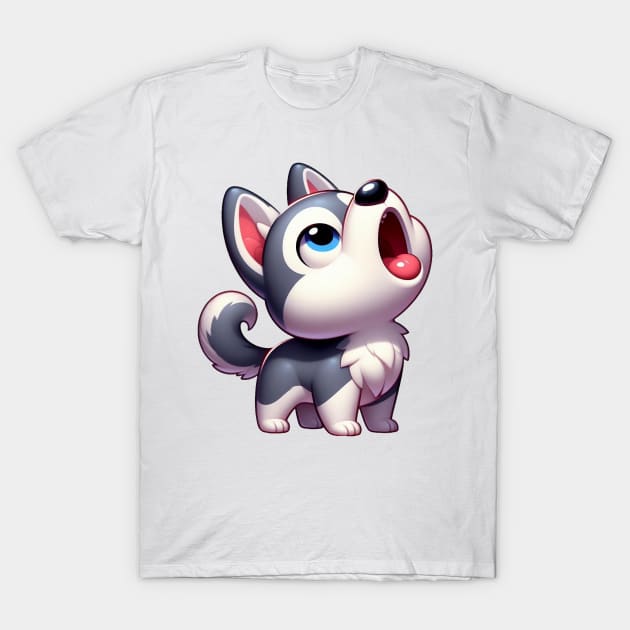 Cute Howling Husky Puppy T-Shirt by Dmytro